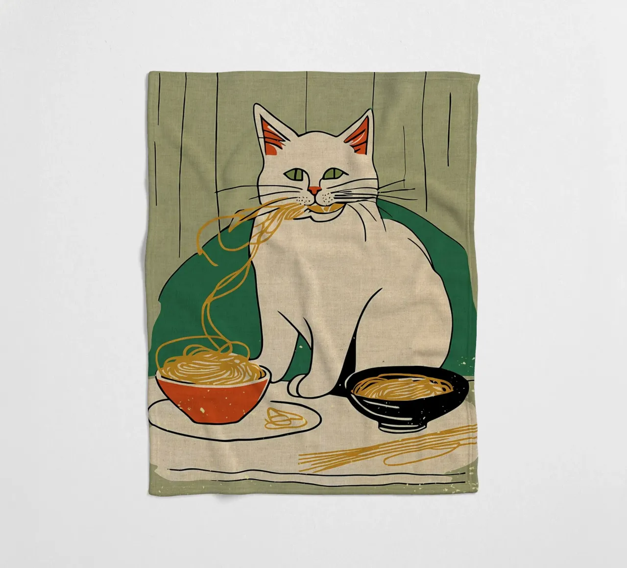 Pasta Lover Funny Cat Art fleece blanket by Providence Mbabazi Studio