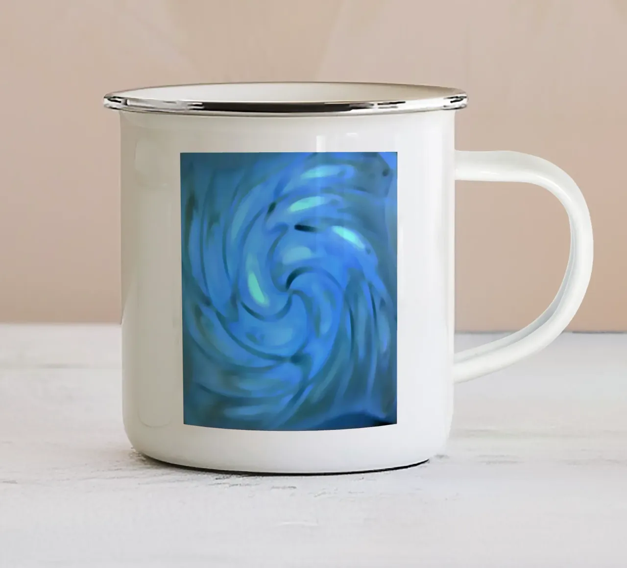 Spirale sfocata nei colori del mare tazza in smalto da Gürsel Yesil Digital Art