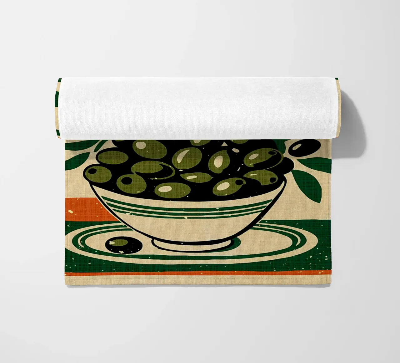 Retro Les Olives beach towel by Providence Mbabazi Studio