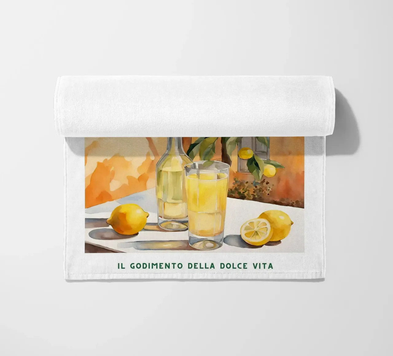 Italian Summer - Limoncello Poster beach towel by Neeraprint