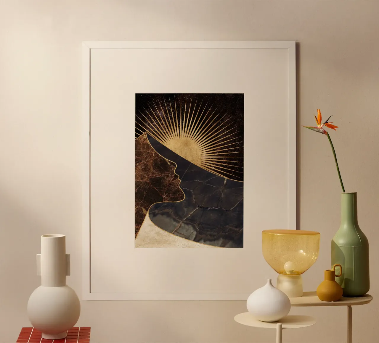 abstract surrealist landscape sun poster con telaio in alluminio da vintageshop