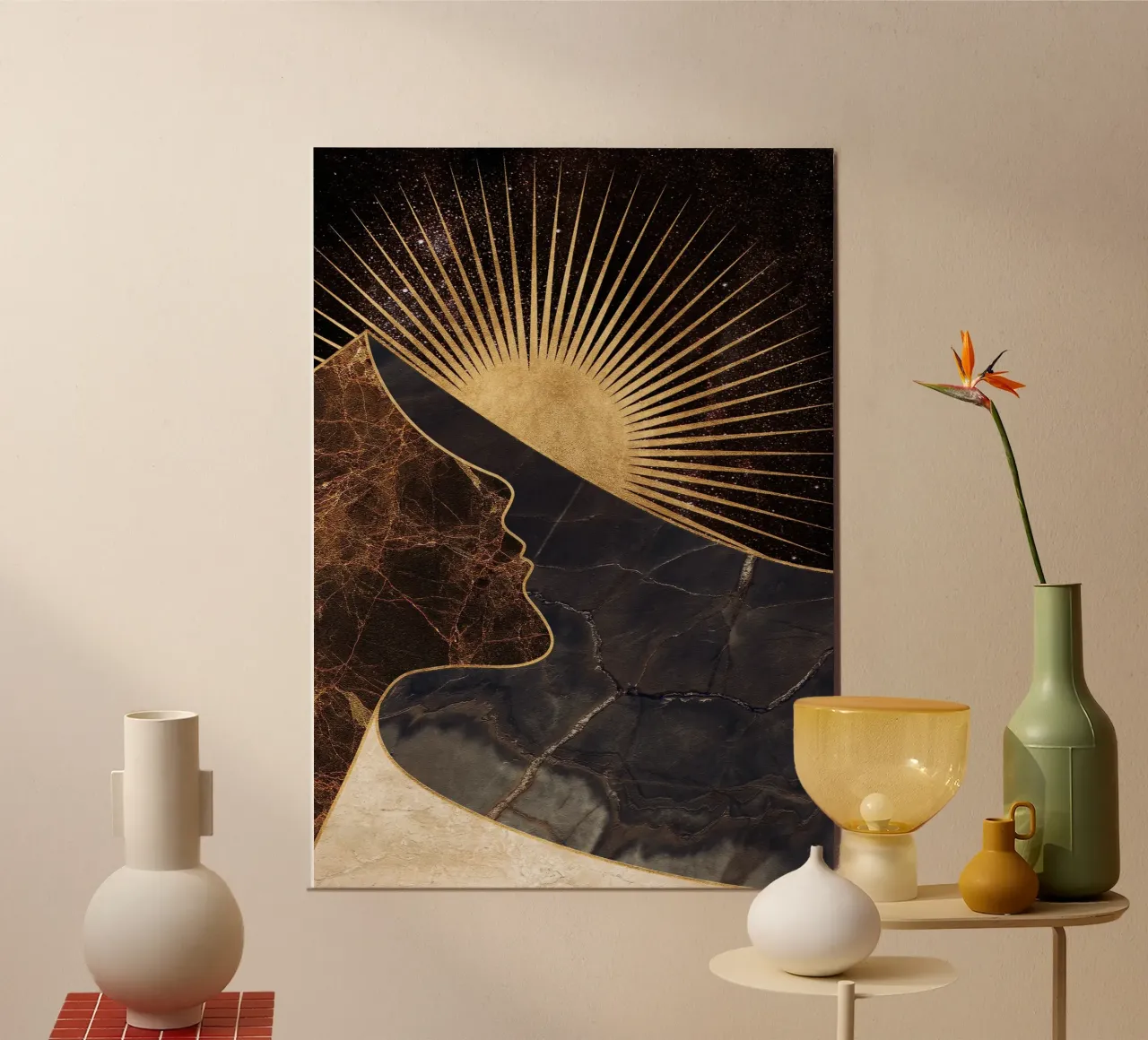 abstract surrealist landscape sun poster con telaio in alluminio da vintageshop