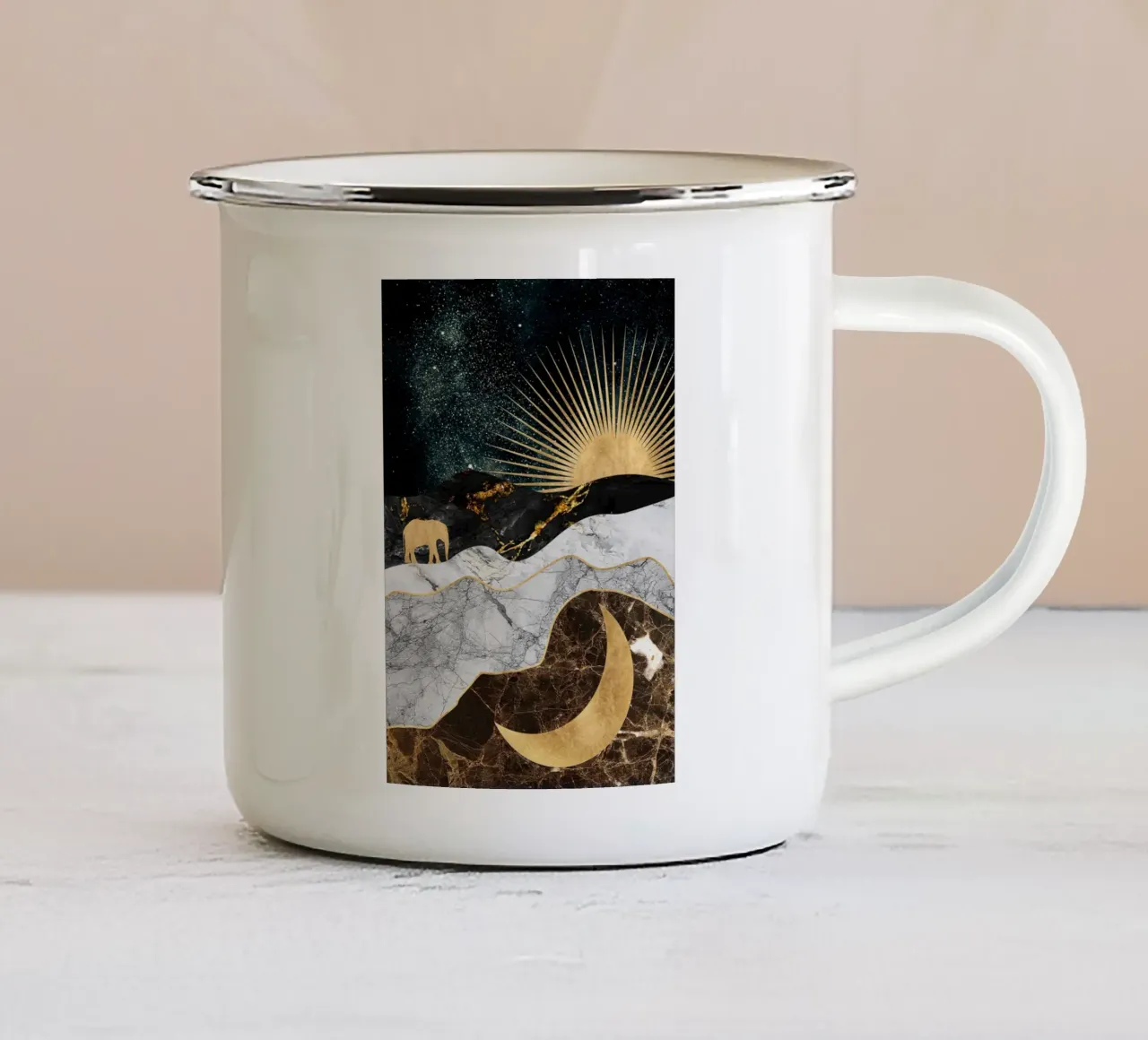 abstract surrealist landscape moon tazza in smalto da vintageshop