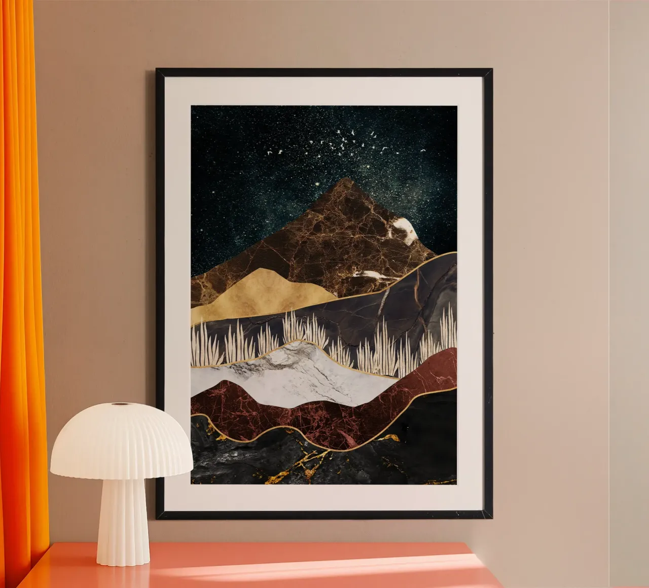 abstract surrealist landscape grass poster con telaio in alluminio da vintageshop