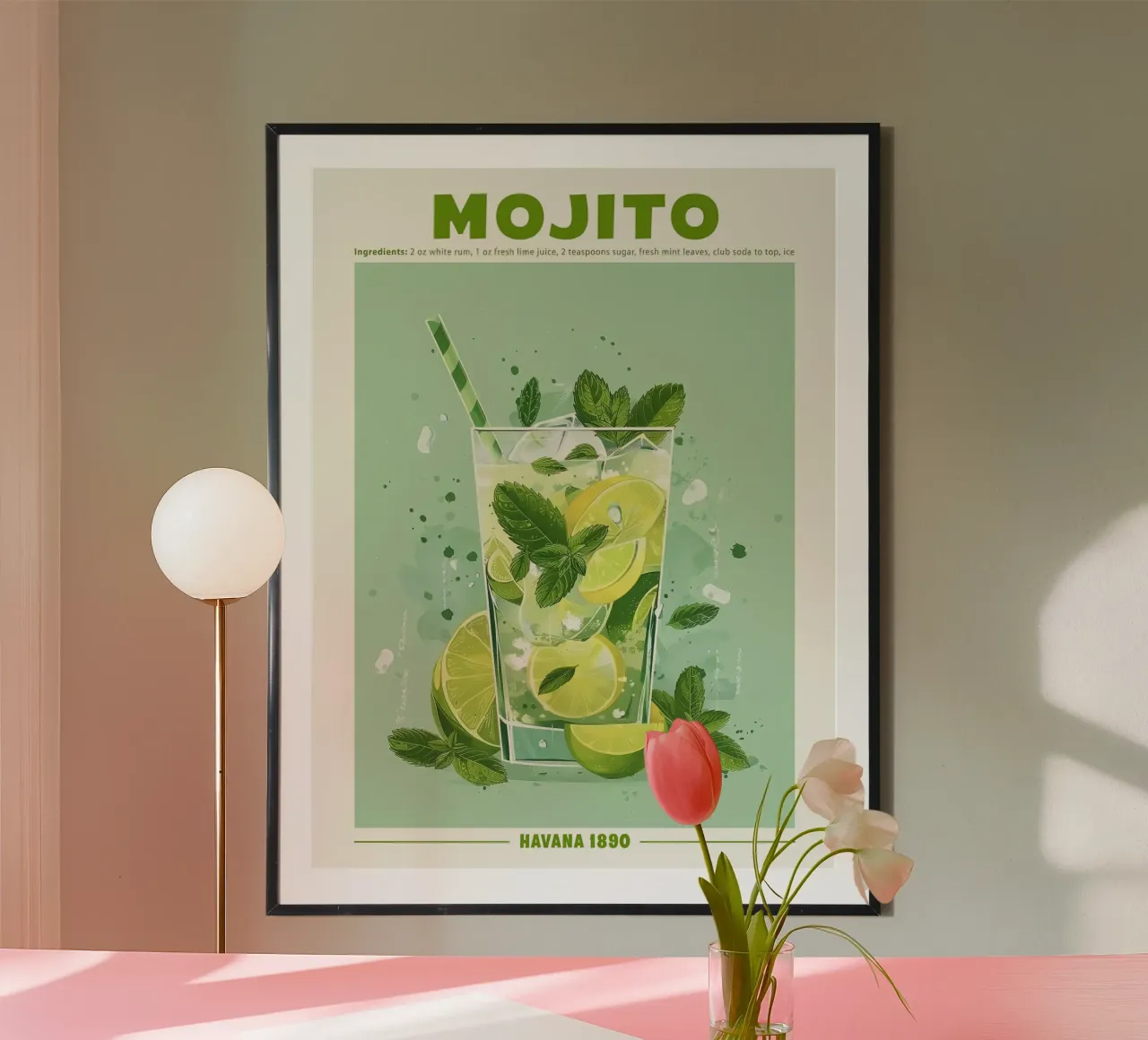 Mojito, Havana 1890 Poster poster con telaio in plastica da Neeraprint