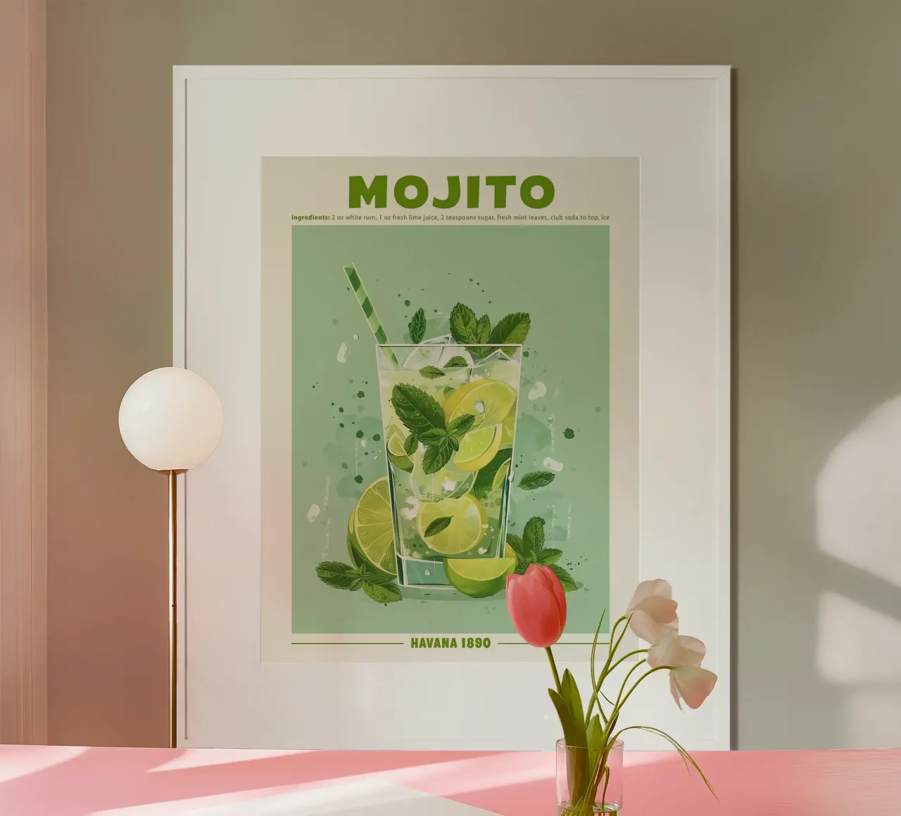Mojito, Havana 1890 Poster poster con telaio in plastica da Neeraprint