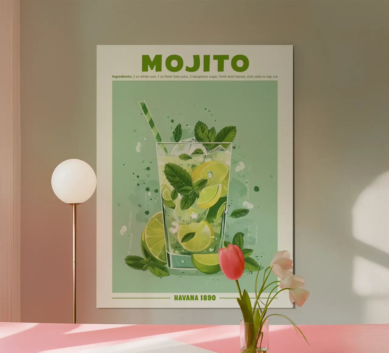 Mojito, Havana 1890 Poster poster con telaio in plastica da Neeraprint