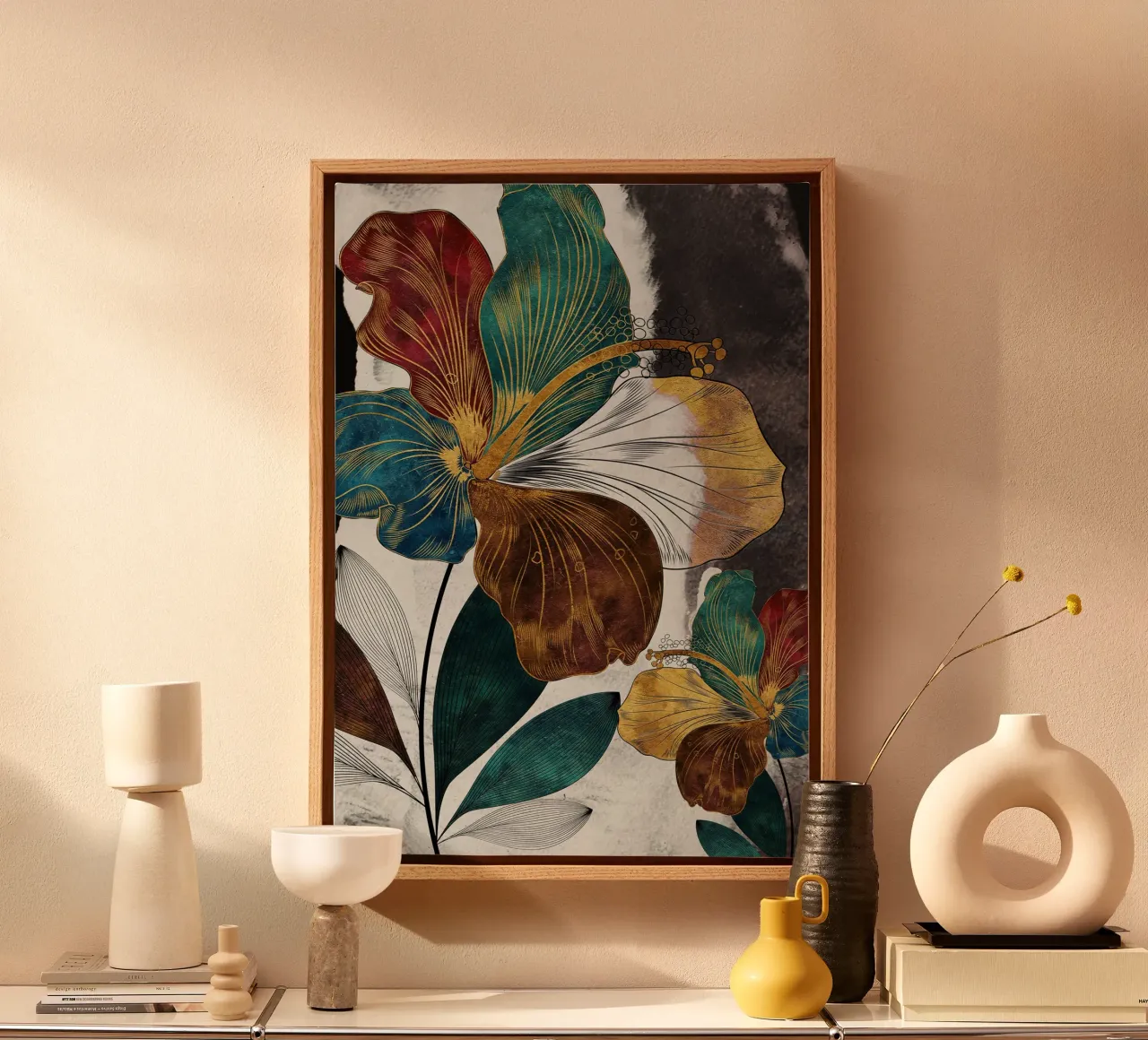 abstract surrealist flower tela con Cornice a cassetta da vintageshop