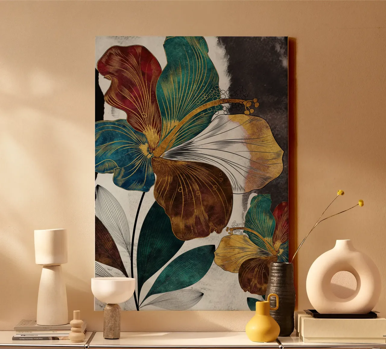 abstract surrealist flower tela con Cornice a cassetta da vintageshop