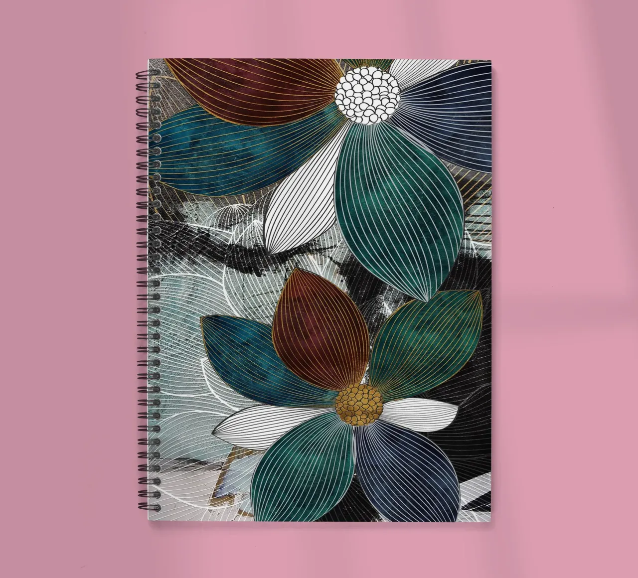 abstract surrealist flower spiral notebook by vintageshop