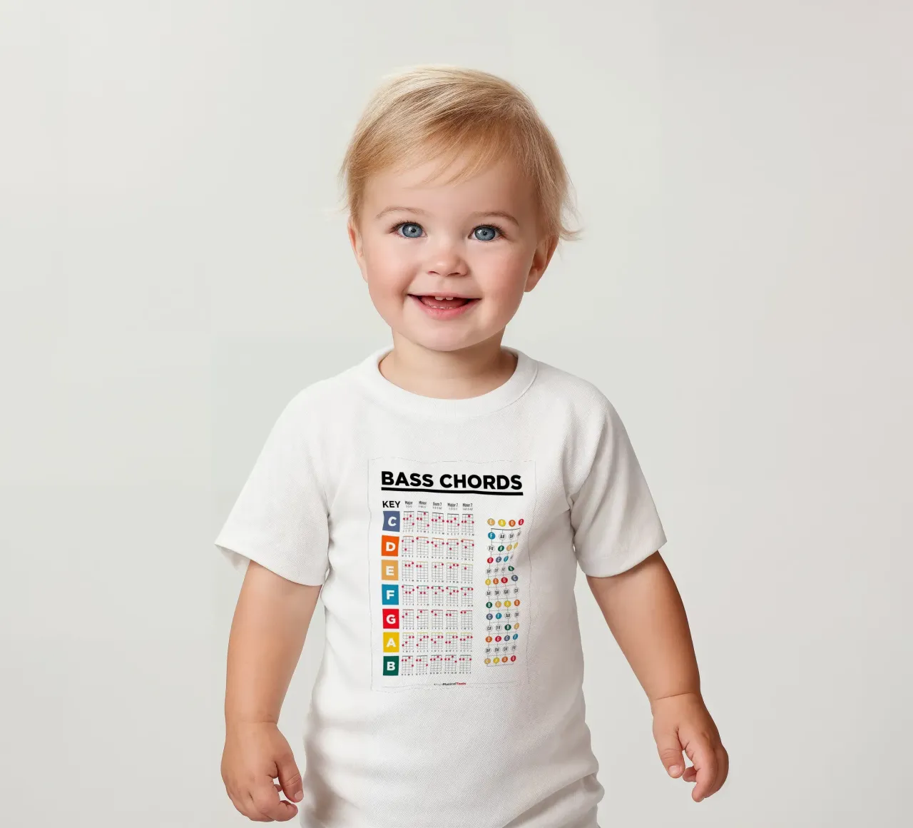 Bass Guitar Chords Poster baby t-shirt by musicaltools