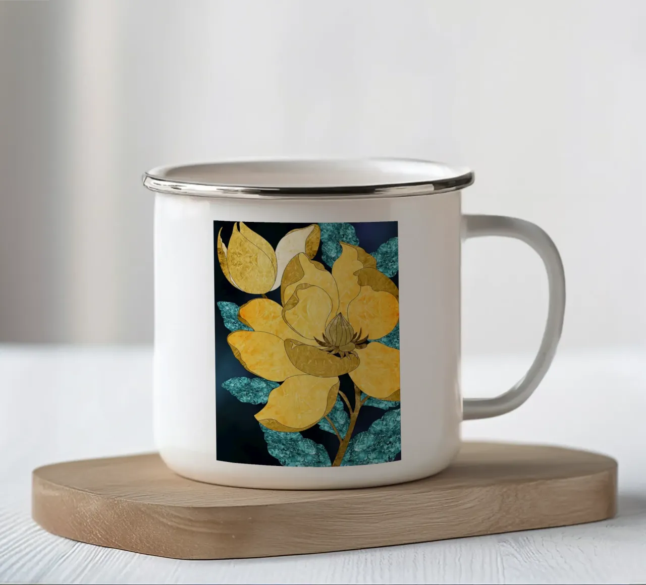 abstract surrealist yellow flower tazza in smalto da vintageshop