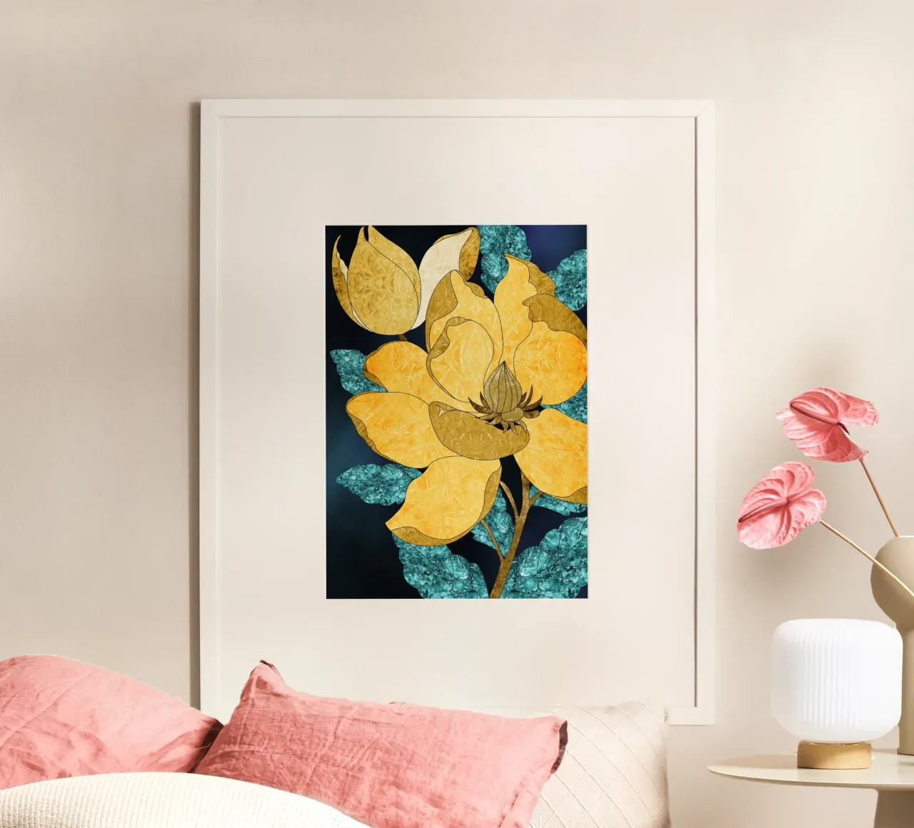 abstract surrealist yellow flower poster da vintageshop