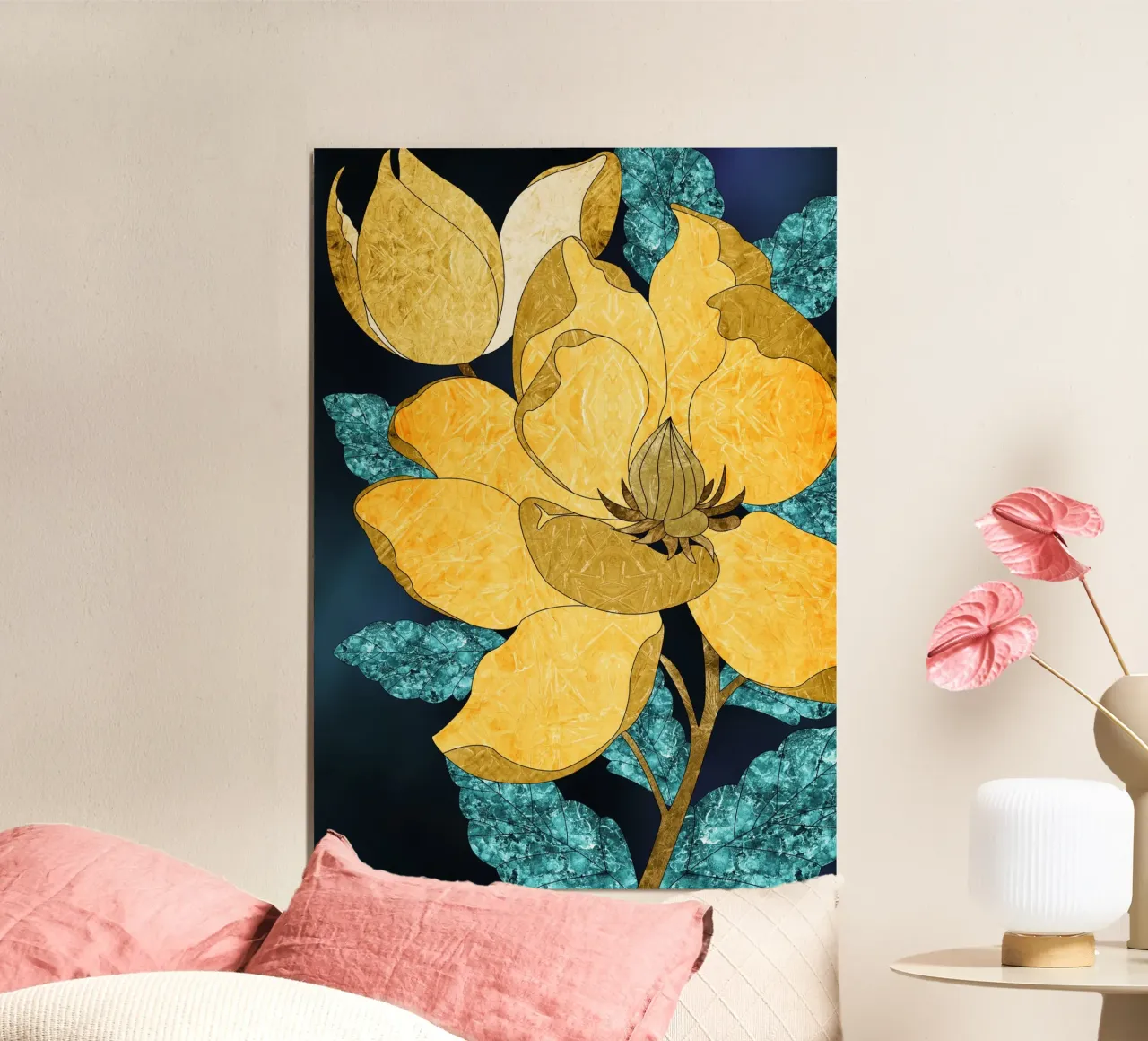 abstract surrealist yellow flower poster da vintageshop