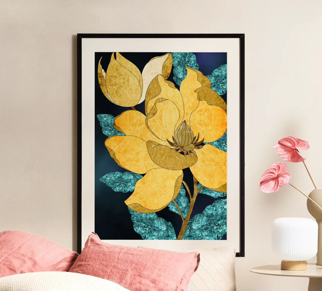 abstract surrealist yellow flower poster da vintageshop