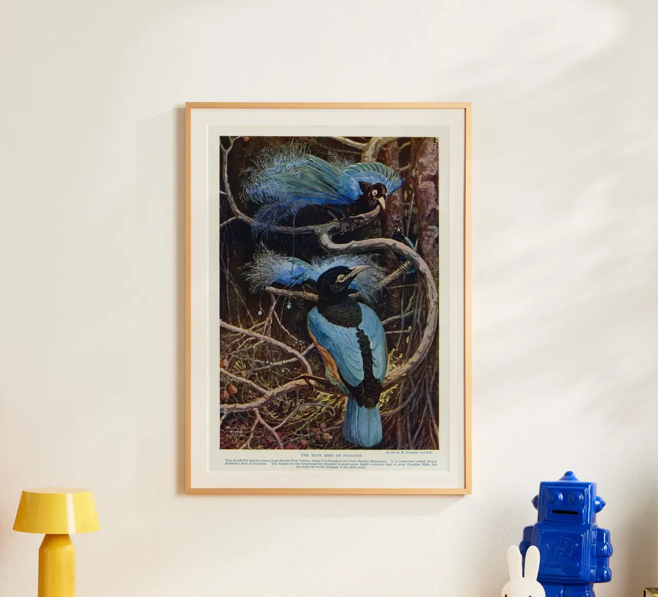 The blue bird of paradise poster con telaio in legno da vintageshop