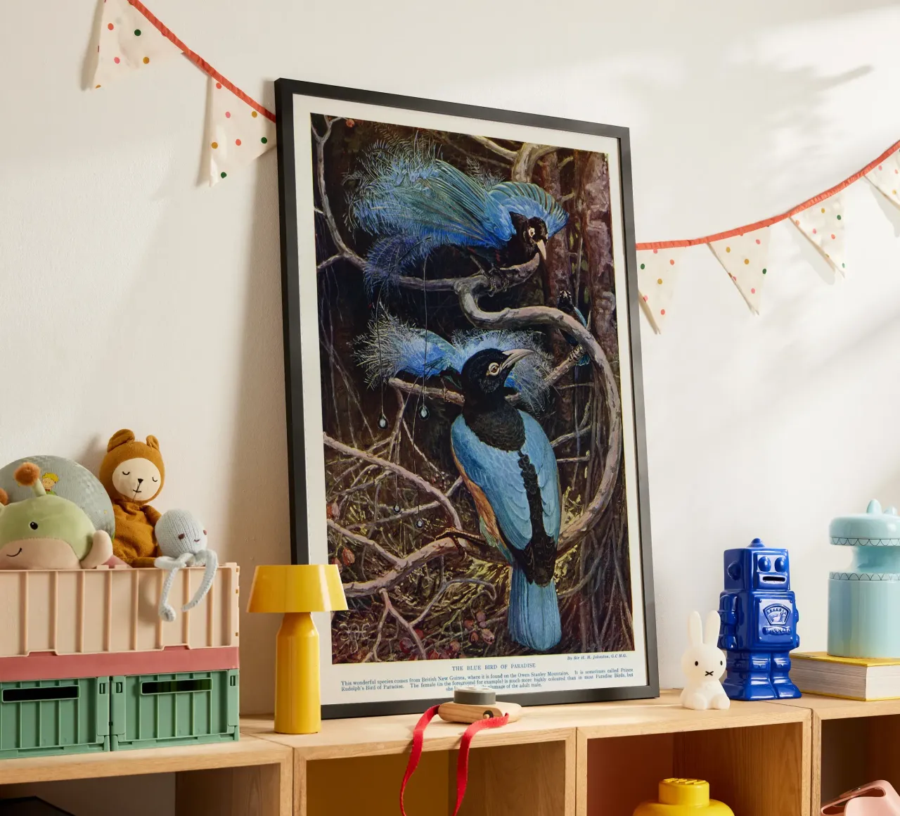 The blue bird of paradise poster con telaio in legno da vintageshop
