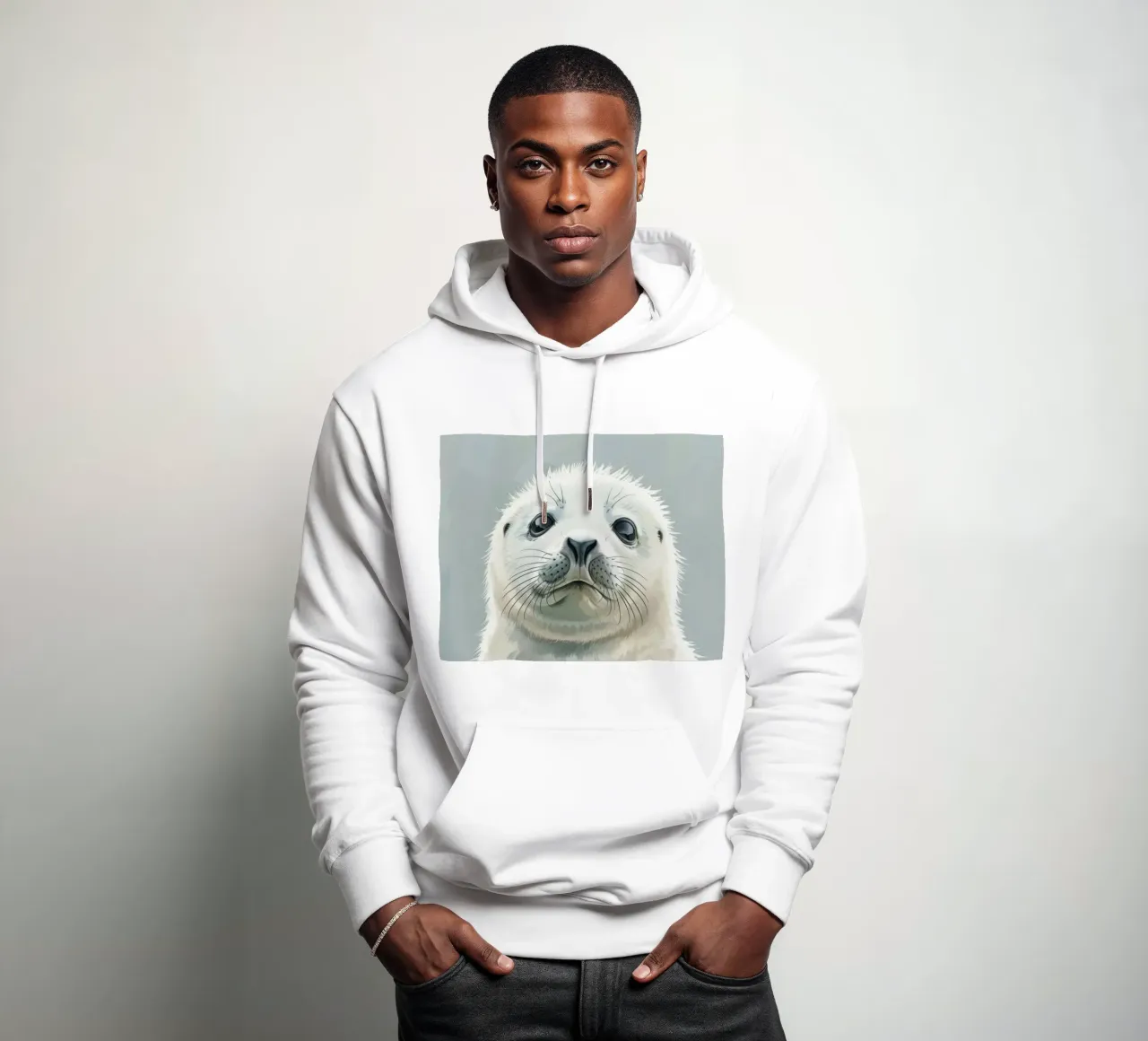 Retrato de una joven foca que mira con curiosidad con un suave sudadera con capucha de DesignDoodle