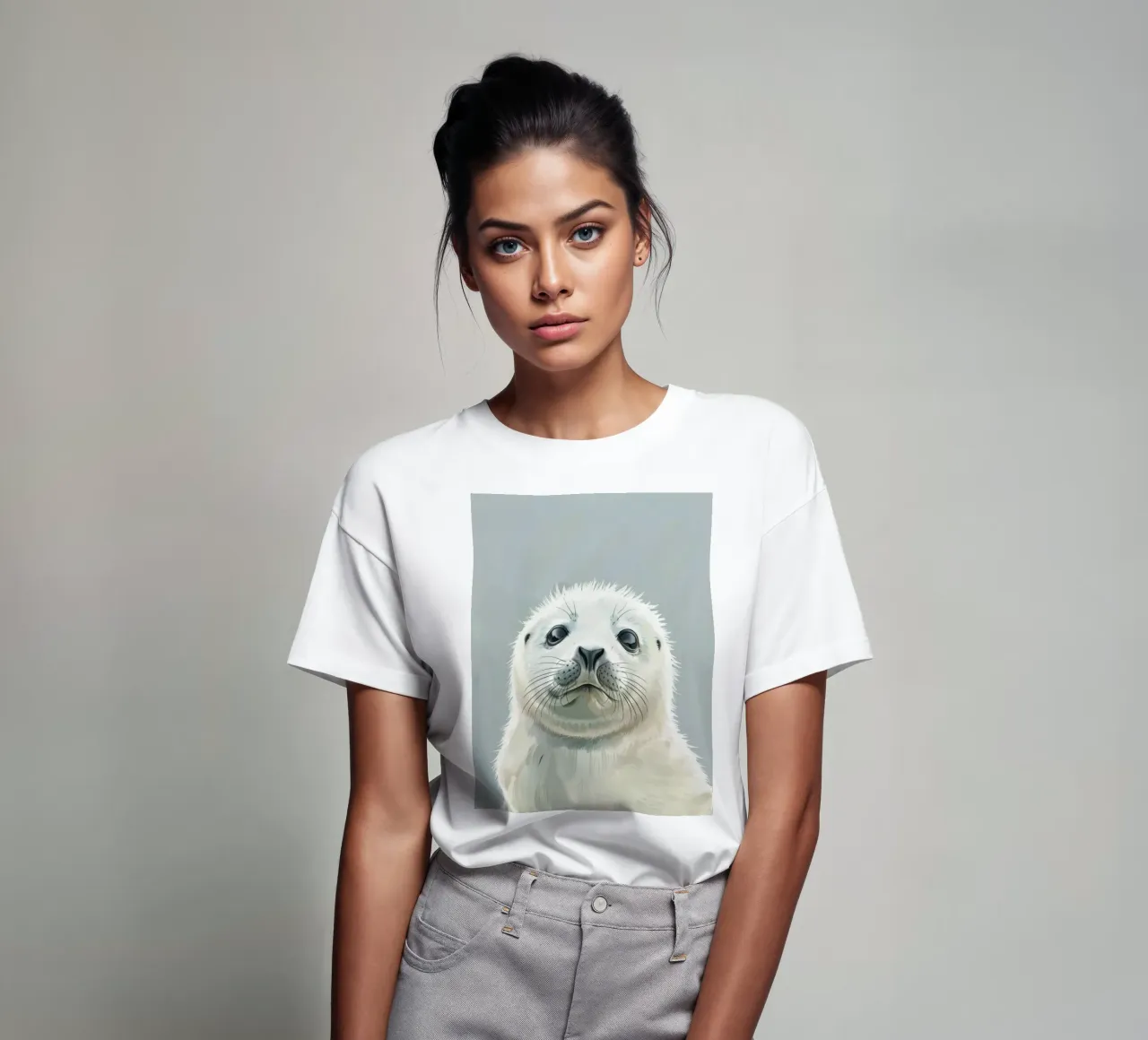 Portrait of a young seal looking curiously with a soft t-shirt by DesignDoodle
