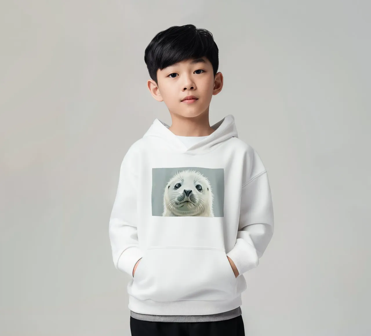 Retrato de una joven foca que mira con curiosidad con un suave sudadera con capucha para niño de DesignDoodle