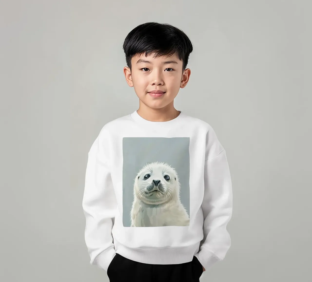 Retrato de una joven foca que mira con curiosidad con un suave sudadera para niño de DesignDoodle