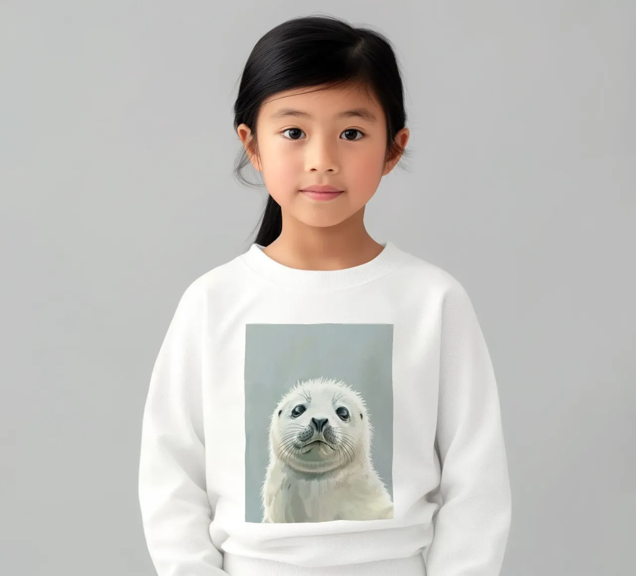 Retrato de una joven foca que mira con curiosidad con un suave sudadera para niño de DesignDoodle