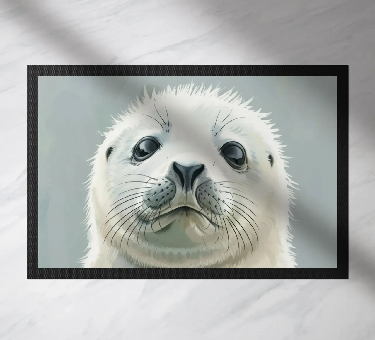 Portrait of a young seal looking curiously with a soft doormat by DesignDoodle