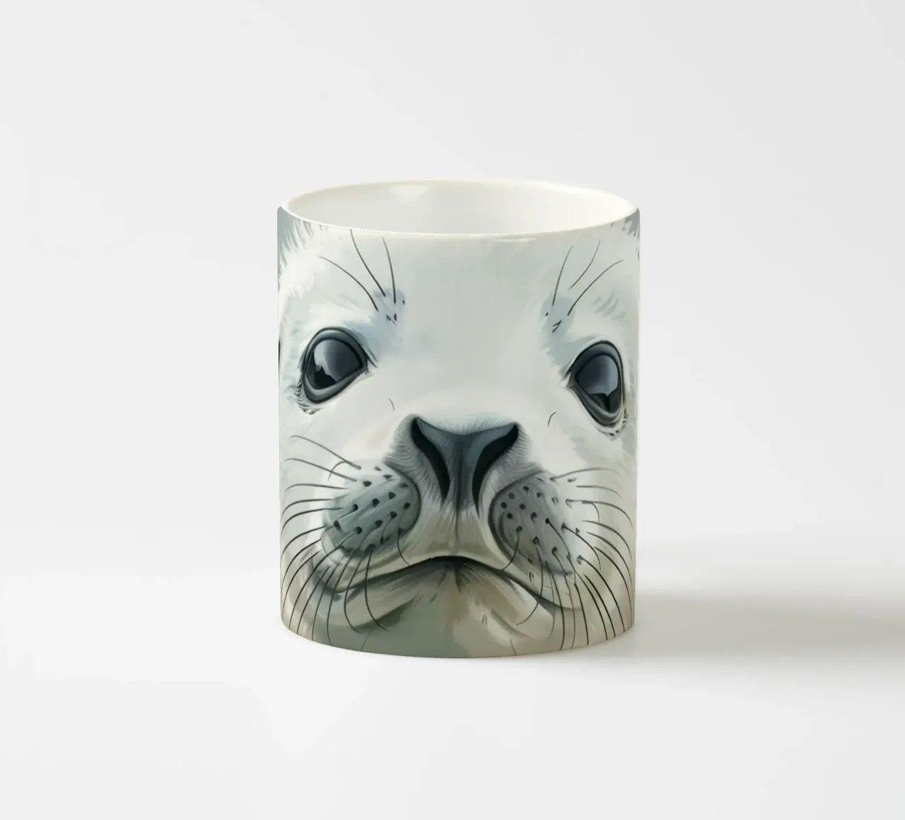 Ritratto di una giovane foca che guarda curiosa con un morbido tazza in ceramica da DesignDoodle
