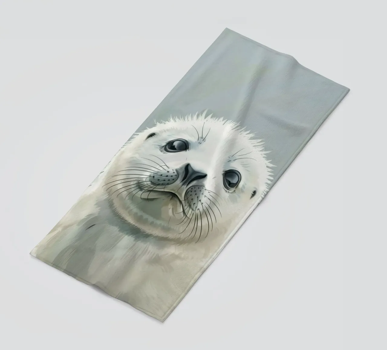 Portrait of a young seal looking curiously with a soft beach towel by DesignDoodle