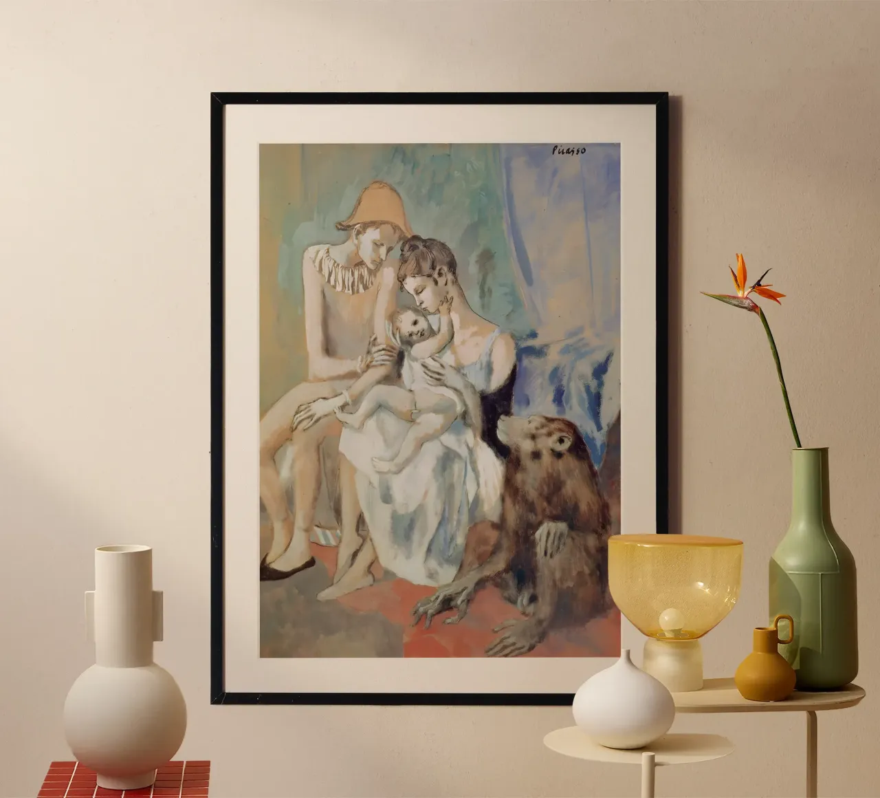 Picasso Madre e figlio scimmia acrobata Periodo blu poster con telaio in plastica da homdeco