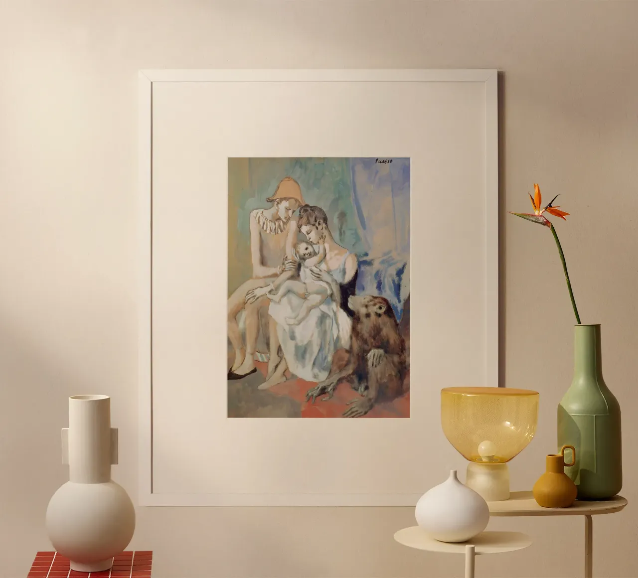 Picasso Madre e figlio scimmia acrobata Periodo blu poster con telaio in plastica da homdeco