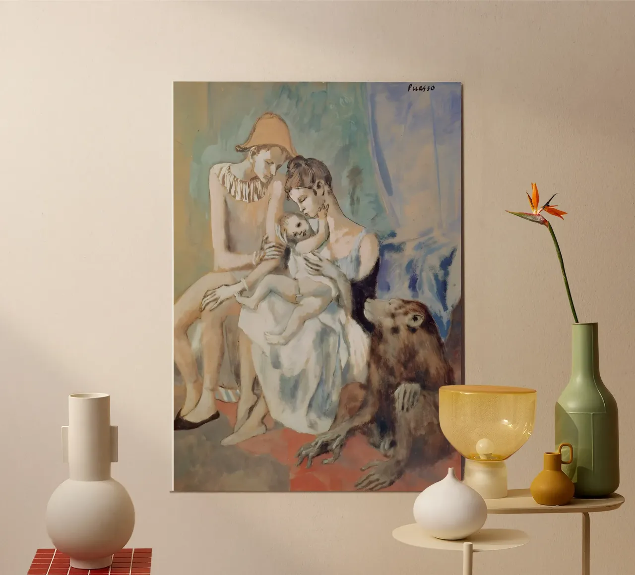 Picasso Madre e figlio scimmia acrobata Periodo blu poster con telaio in plastica da homdeco