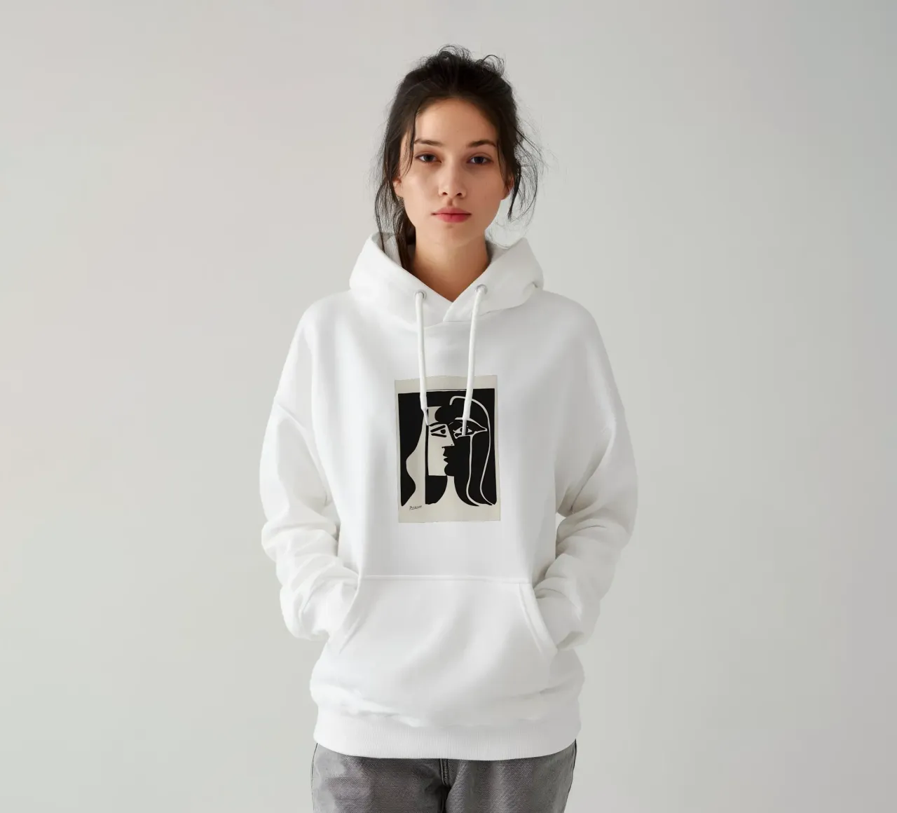 Picasso Nero Bianco Profilo Surrealista Viso Astratto felpa con cappuccio da homdeco