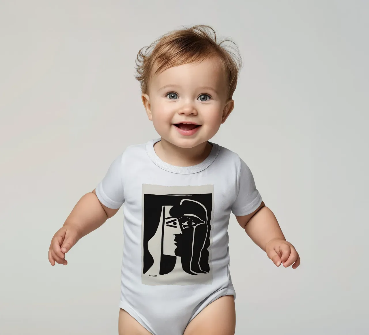 Picasso Zwart Wit Surrealistisch Profiel Abstract Gezicht babyrompertje korte mouwen van homdeco