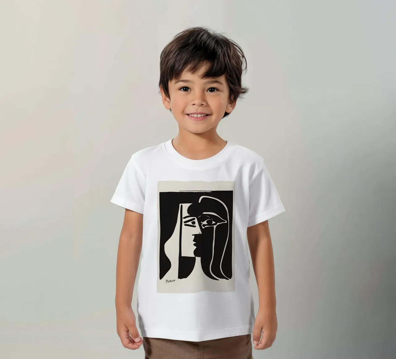 Picasso Black White Surrealist Profile Abstract Face kids t-shirt by homdeco