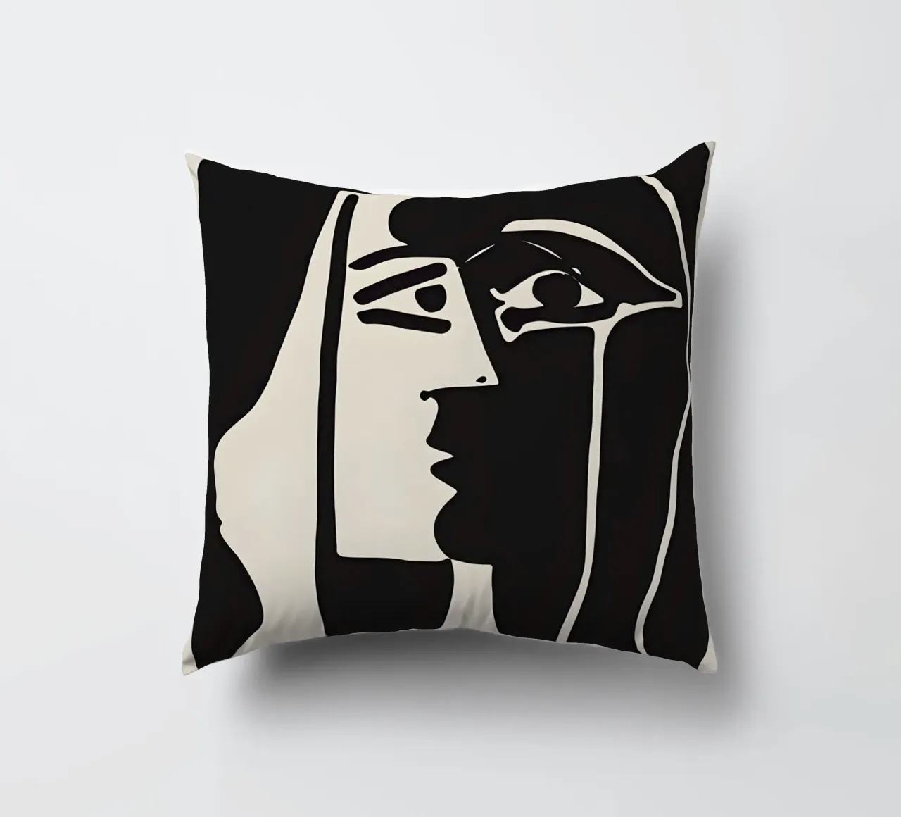 Picasso Nero Bianco Profilo Surrealista Viso Astratto cuscino da homdeco