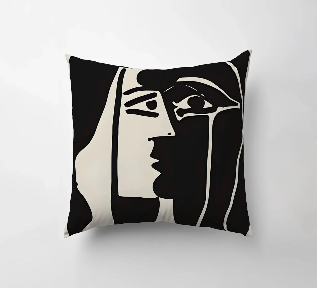 Picasso Nero Bianco Profilo Surrealista Viso Astratto cuscino da homdeco