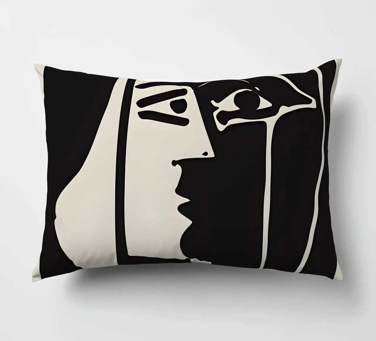 Picasso Nero Bianco Profilo Surrealista Viso Astratto cuscino da homdeco
