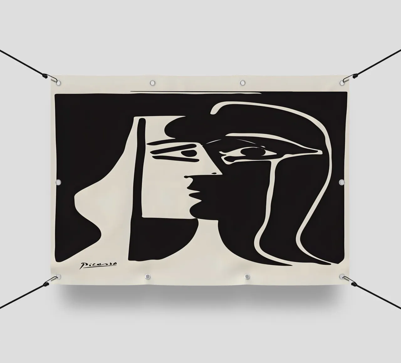 Picasso Nero Bianco Profilo Surrealista Viso Astratto telo in pvc da homdeco