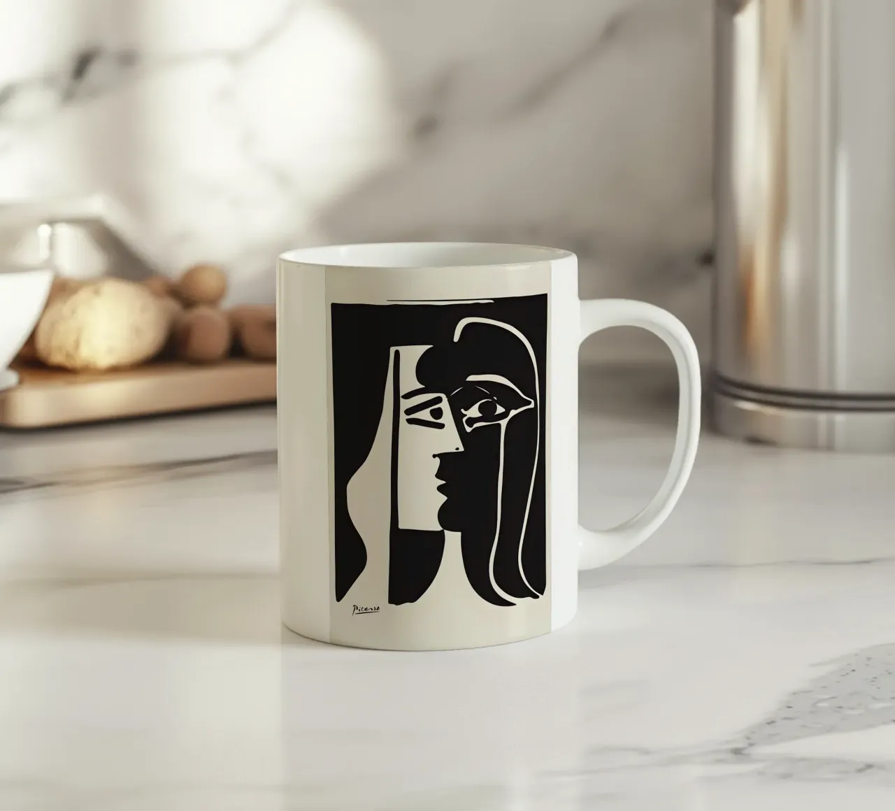 Picasso Zwart Wit Surrealistisch Profiel Abstract Gezicht keramische mok van homdeco