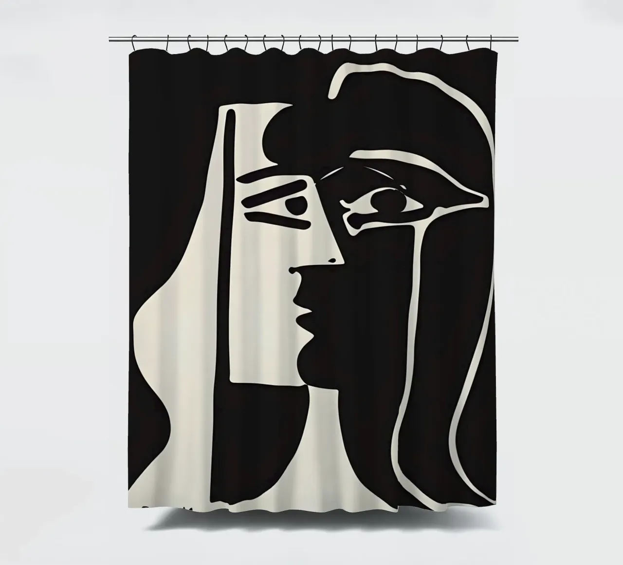 Picasso Zwart Wit Surrealistisch Profiel Abstract Gezicht douchegordijn van homdeco