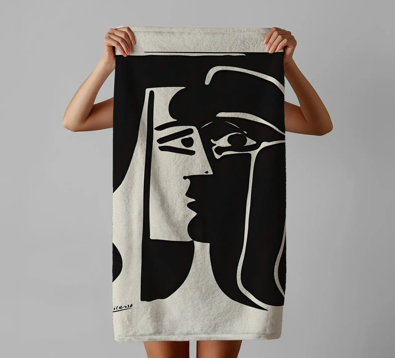 Picasso Zwart Wit Surrealistisch Profiel Abstract Gezicht badhanddoek van homdeco