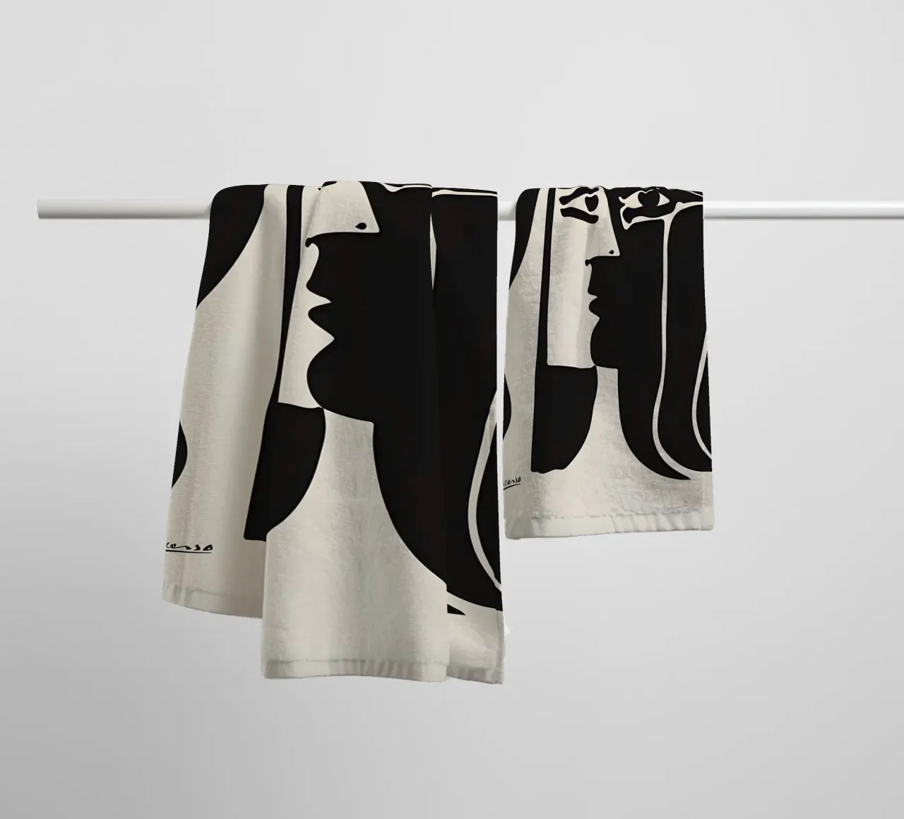 Picasso Zwart Wit Surrealistisch Profiel Abstract Gezicht badhanddoek van homdeco