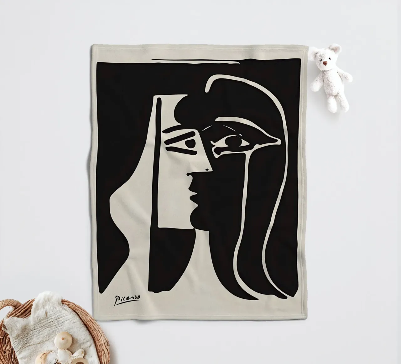 Picasso Zwart Wit Surrealistisch Profiel Abstract Gezicht fleecedeken van homdeco