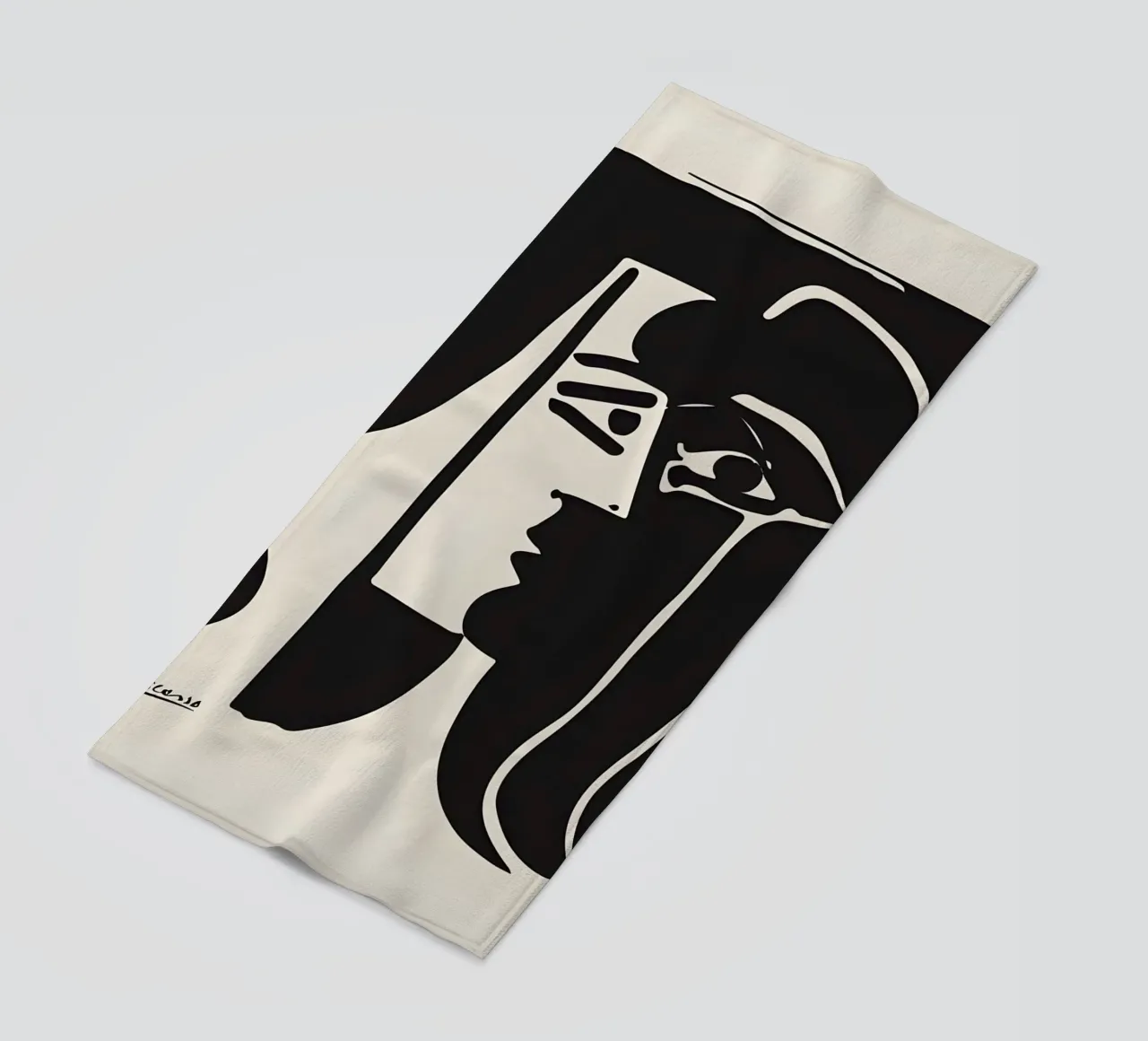 Picasso Zwart Wit Surrealistisch Profiel Abstract Gezicht strandhanddoek van homdeco