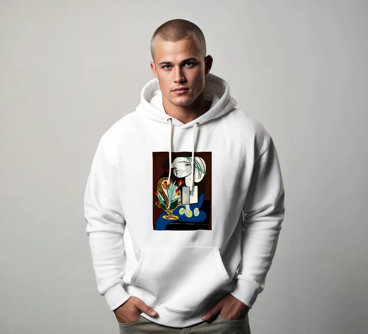 Picasso Donna con tulipani Ritratto cubista Blu Rosso felpa con cappuccio da homdeco