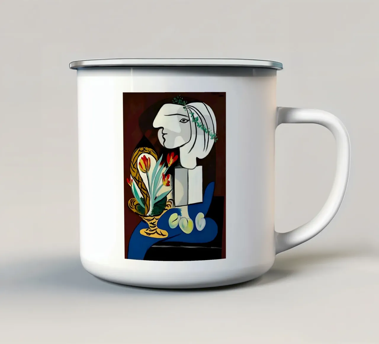 Picasso Donna con tulipani Ritratto cubista Blu Rosso tazza in smalto da homdeco