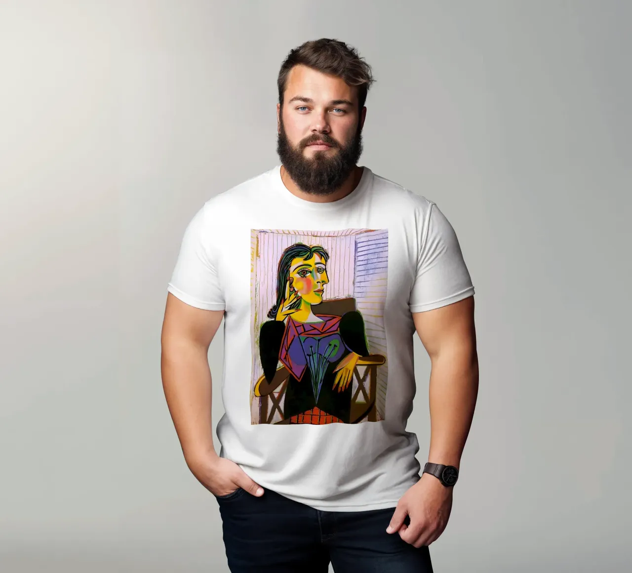 Picasso Dora Maar Seated Vibrant Cubist Portrait t-shirt by homdeco