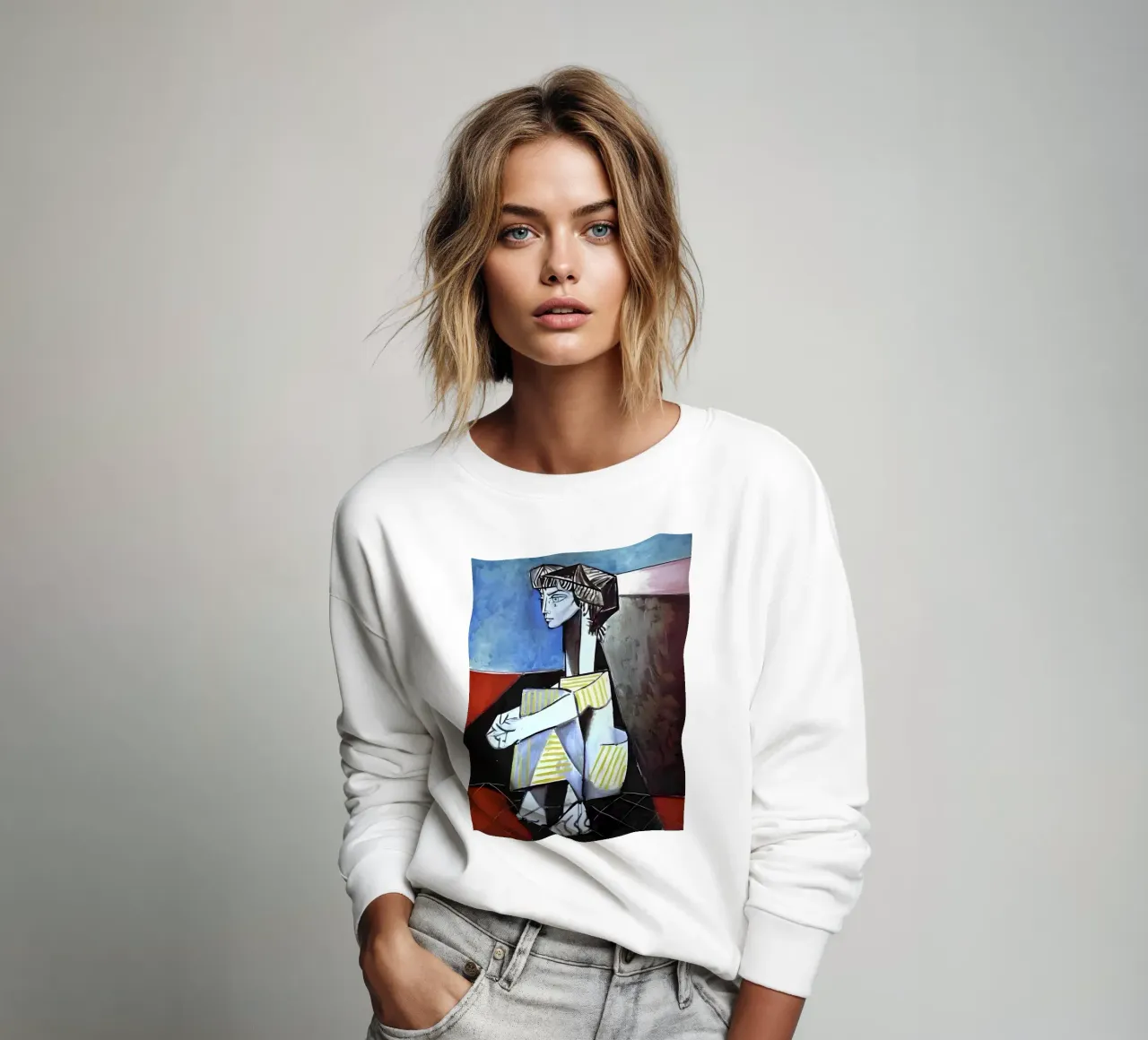 Picasso Sitzende Frau Kubistische Blaue Periode Kunstdruck Sweatshirt von homdeco
