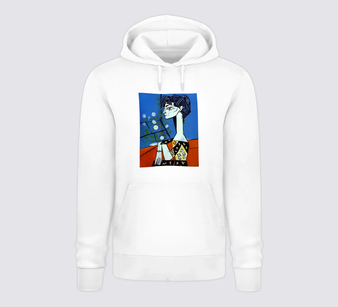 Picasso Donna con rose bianche Ritratto cubista blu felpa con cappuccio da homdeco